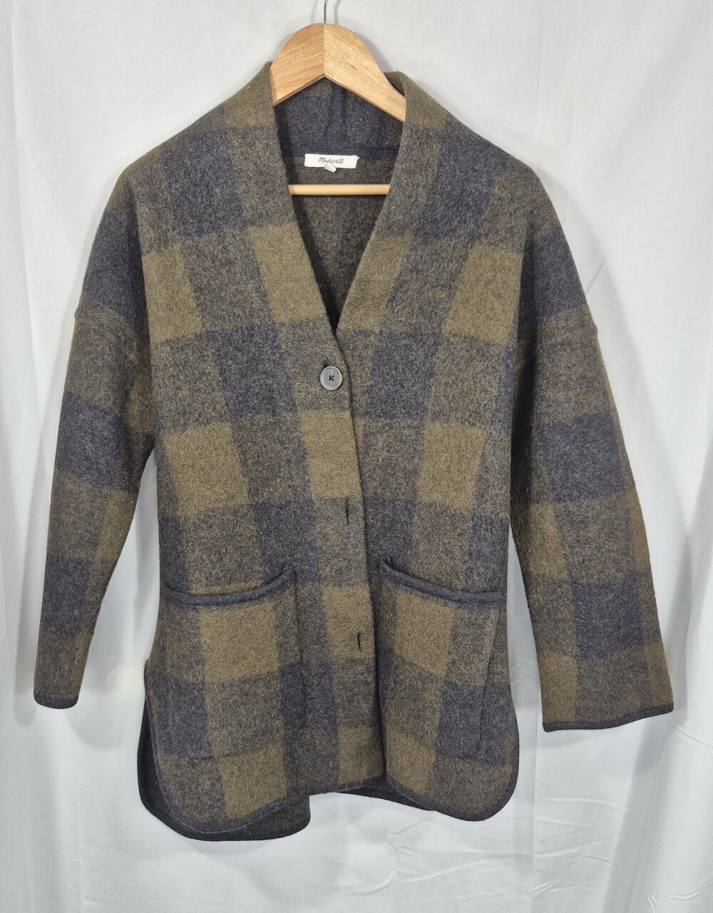 Madewell Olive Green and Charcoal Buffalo Plaid Merino Wool Jacket